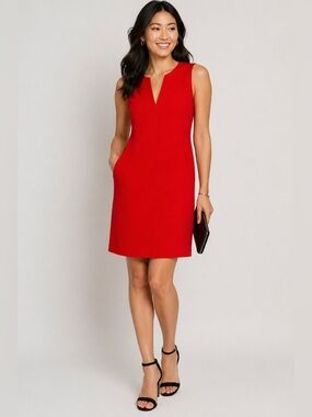 Red Shift Dress Sleeveless V Neck Pocket Work Career Minimalist Women S GAP